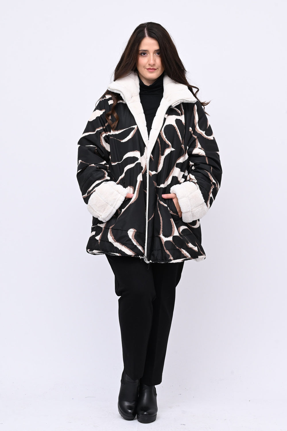 Piumino onde reversibile - Nero