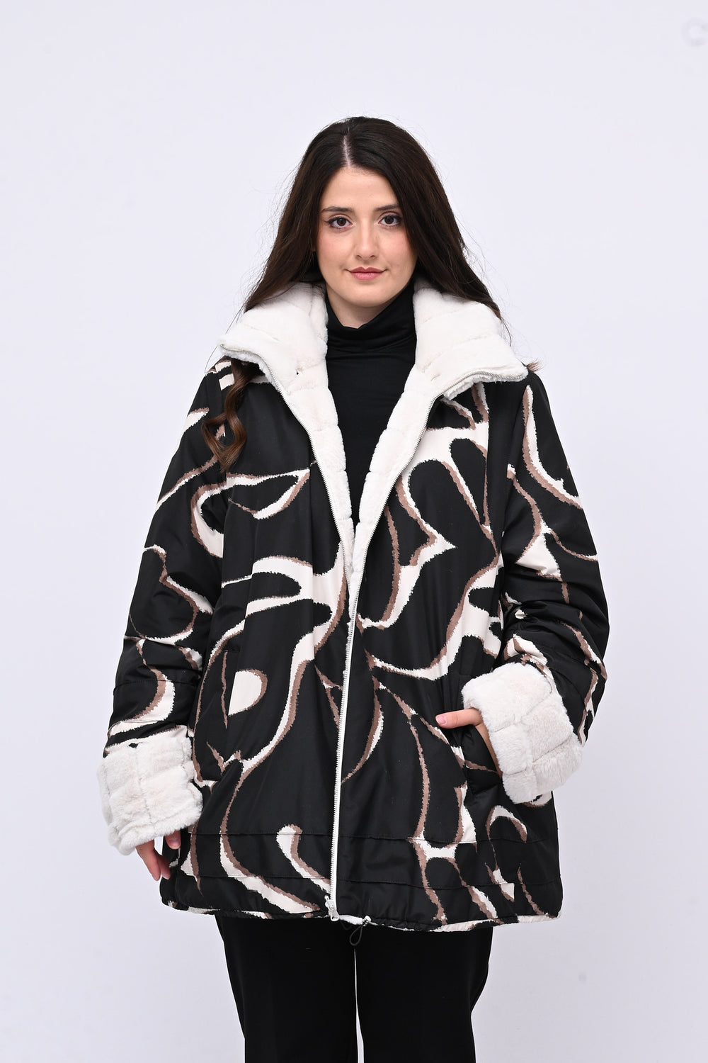 Piumino onde reversibile - Nero