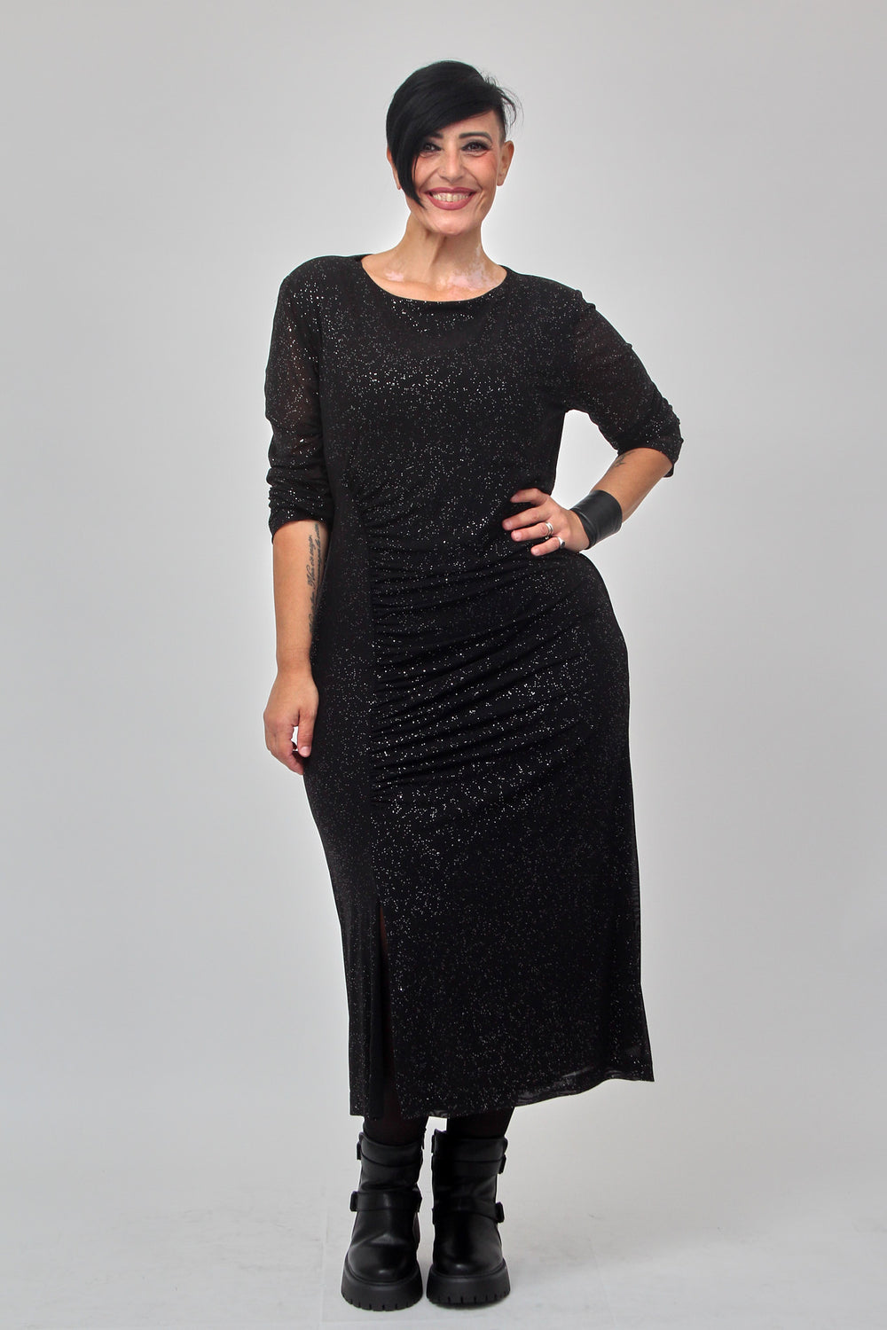 Abito tulle goffrato - Nero
