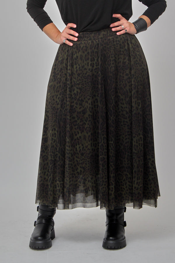 Gonna tulle animalier - Verde militare