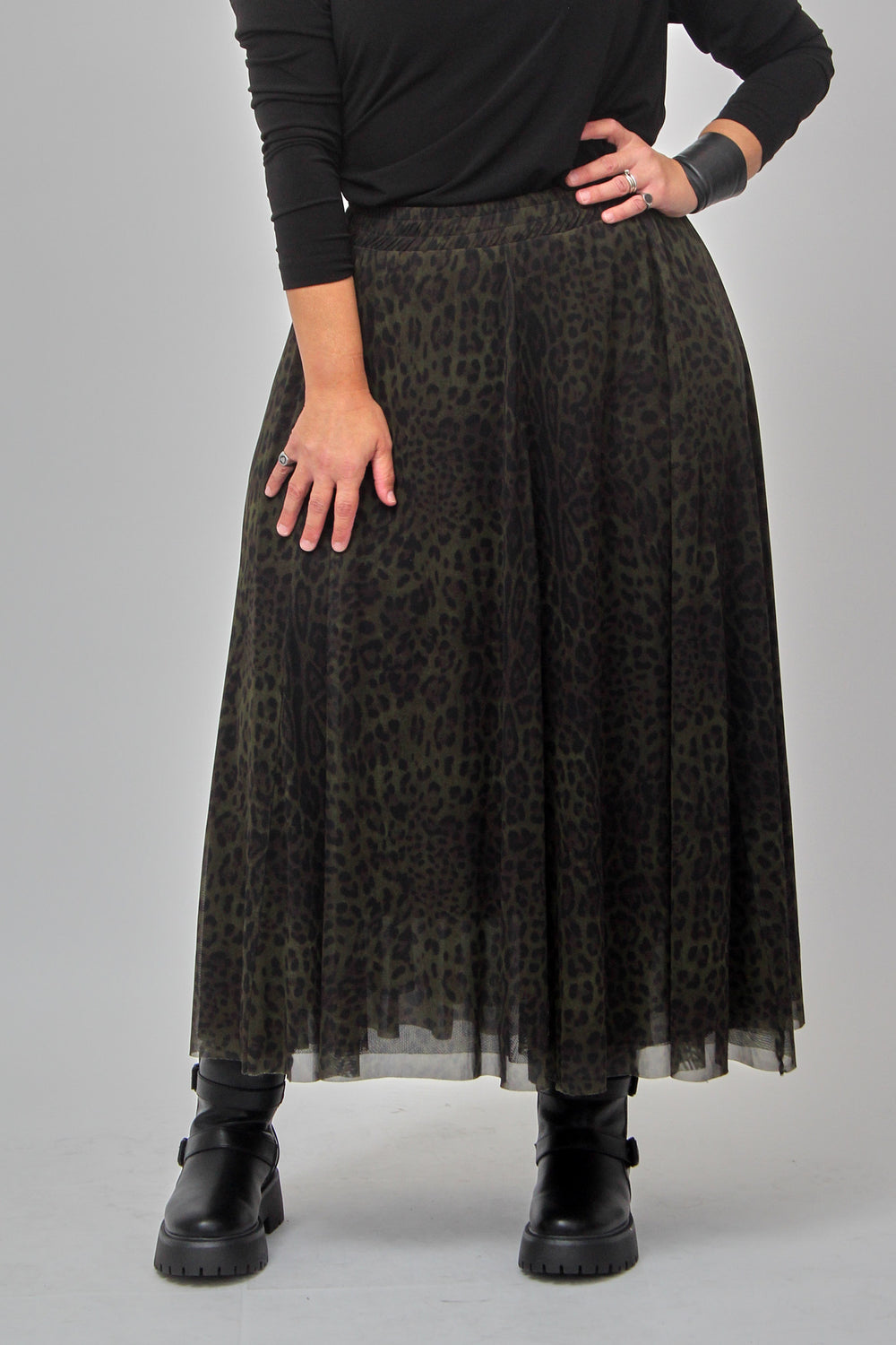 Gonna tulle animalier - Verde militare