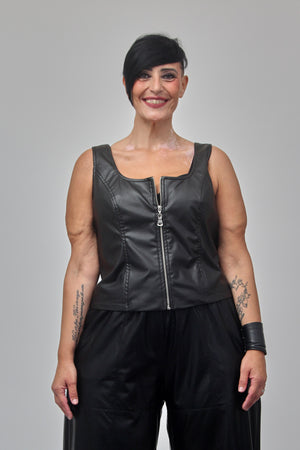 Bustino pelle zip - Nero