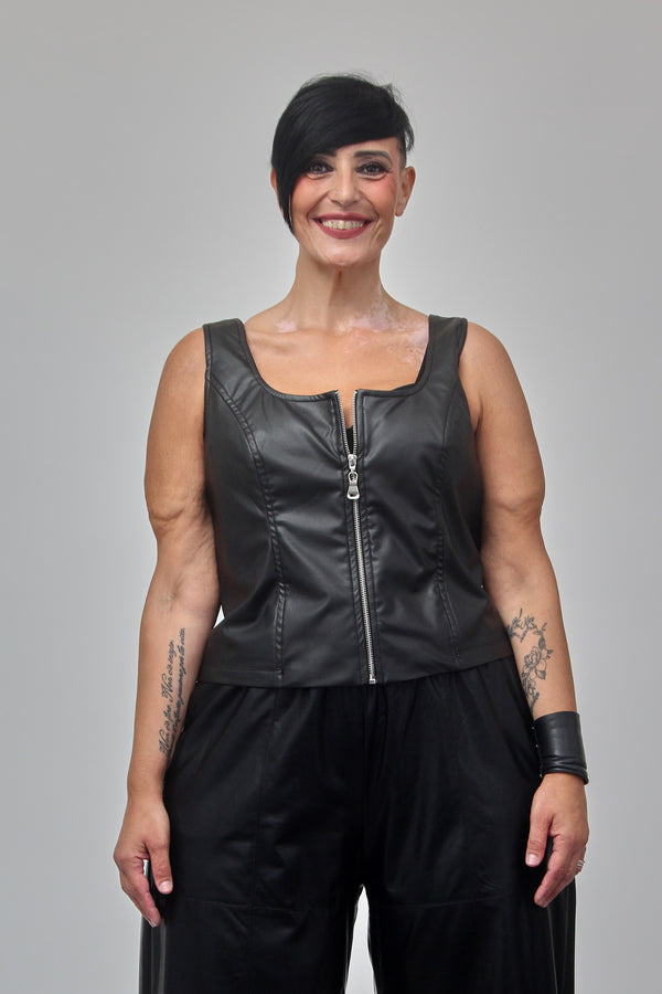 Bustino pelle zip - Nero