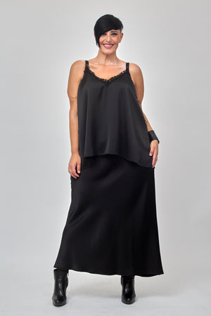 Top raso e pizzo - Nero