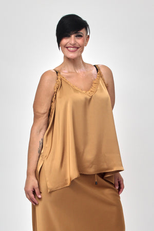 Top raso e pizzo - Oro