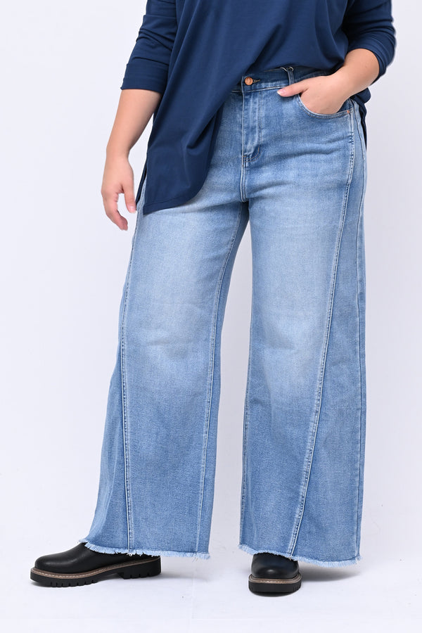 Jeans palazzo sfrangiato - Jeans chiaro