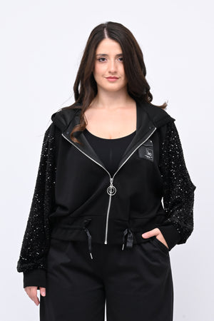 Felpa cappuccio paillettes - Nero