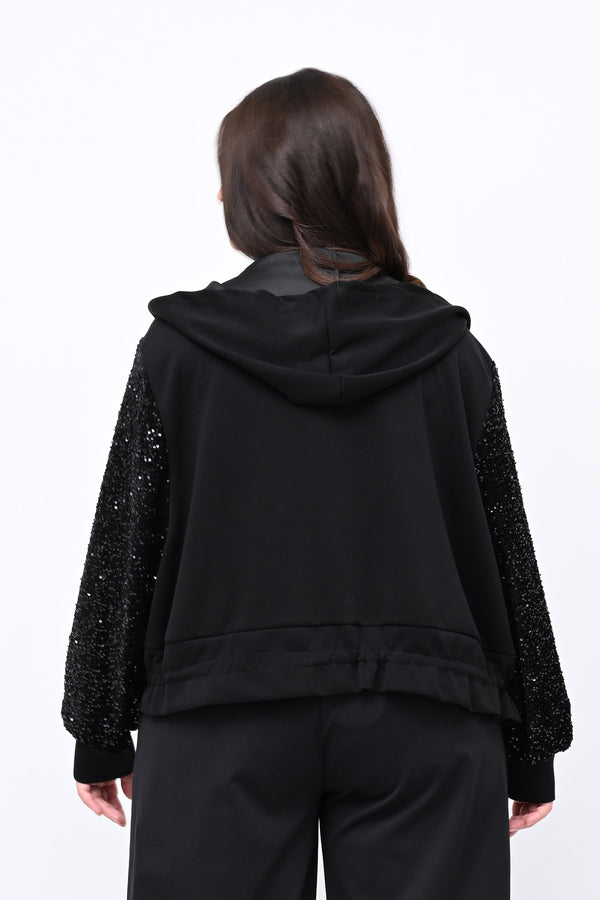 Felpa cappuccio paillettes - Nero