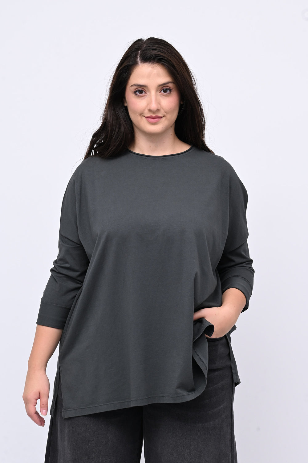 Maglia scatoletta spacchi - Grigio