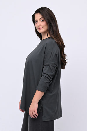 Maglia scatoletta spacchi - Grigio