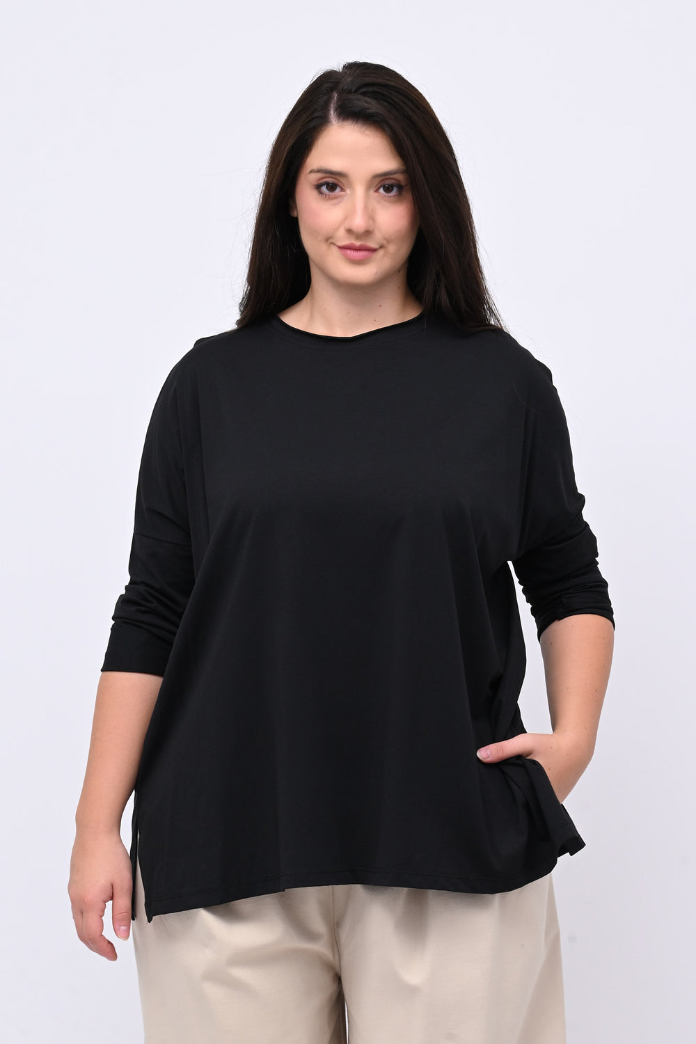 Maglia scatoletta spacchi - Nero