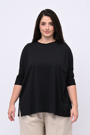 Maglia scatoletta spacchi - Nero