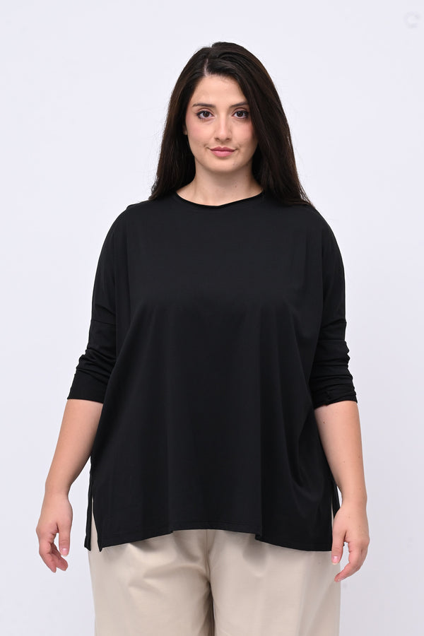 Maglia scatoletta spacchi - Nero