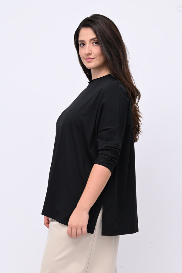 Maglia scatoletta spacchi - Nero