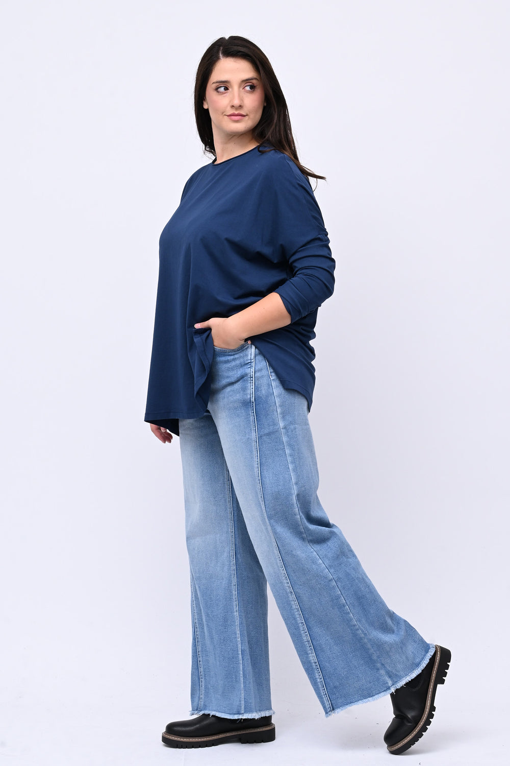 Jeans palazzo sfrangiato - Jeans chiaro