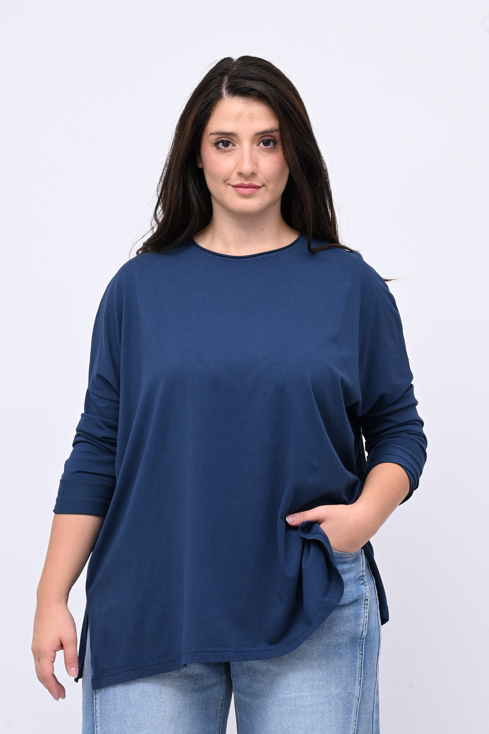 Maglia scatoletta spacchi - Blu