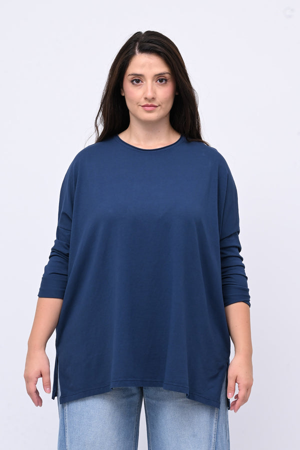 Maglia scatoletta spacchi - Blu