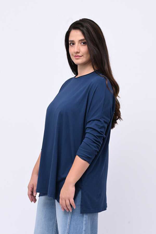 Maglia scatoletta spacchi - Blu