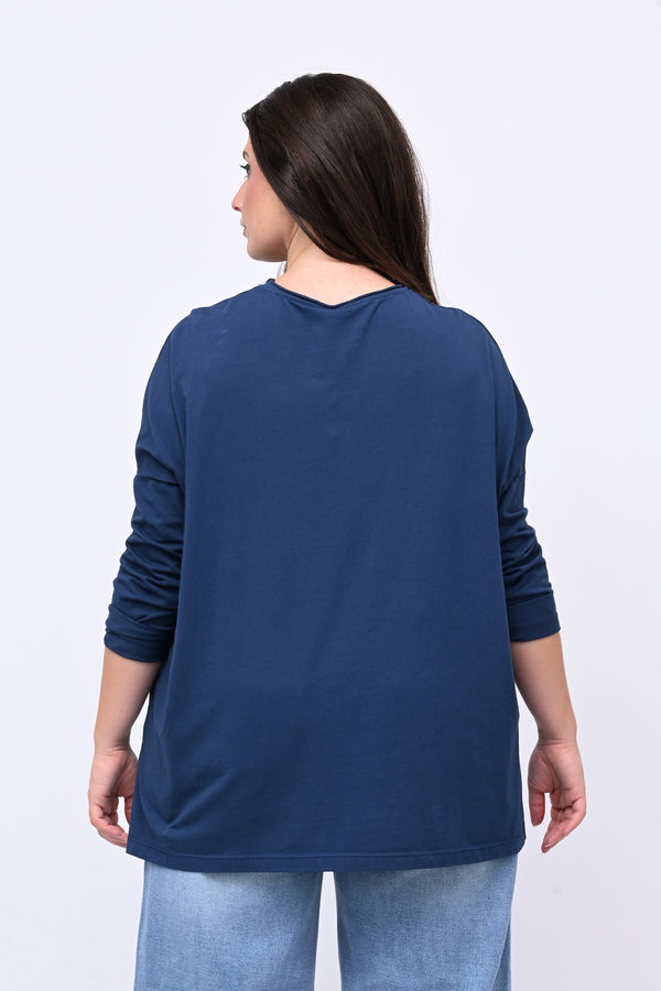 Maglia scatoletta spacchi - Blu