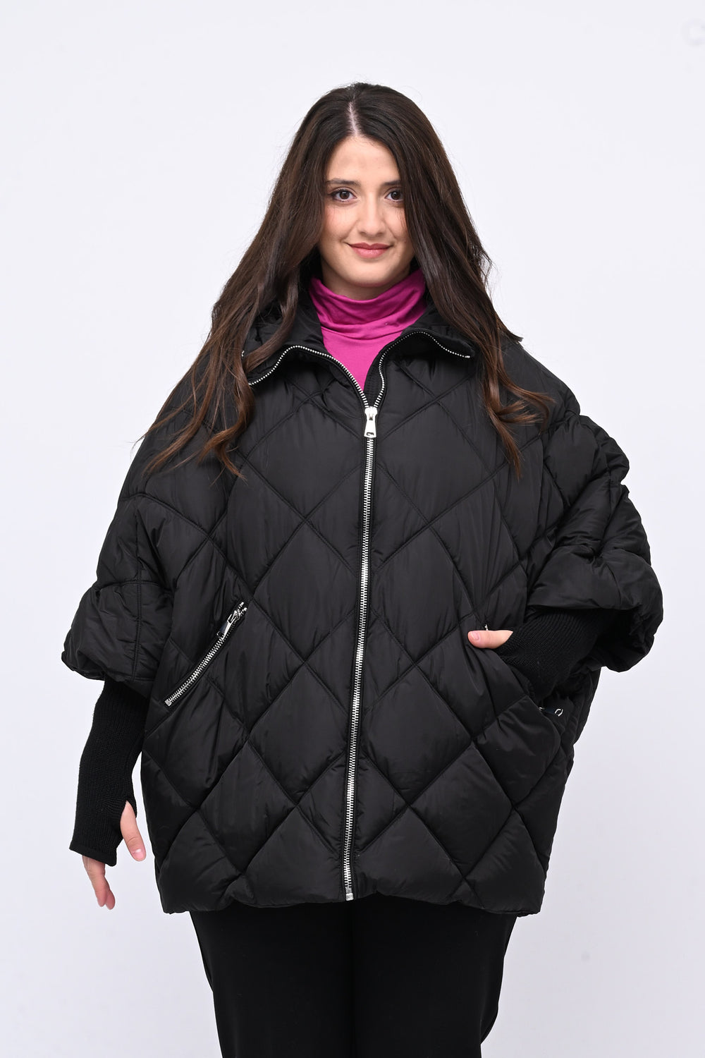 Piumino ovetto inserti maglia - Nero