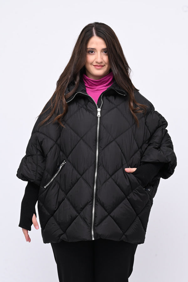 Piumino ovetto inserti maglia - Nero