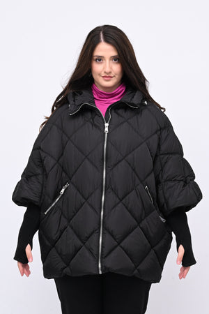 Piumino ovetto inserti maglia - Nero