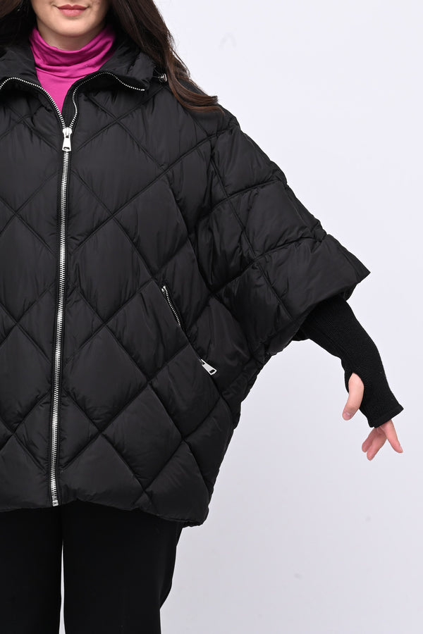 Piumino ovetto inserti maglia - Nero