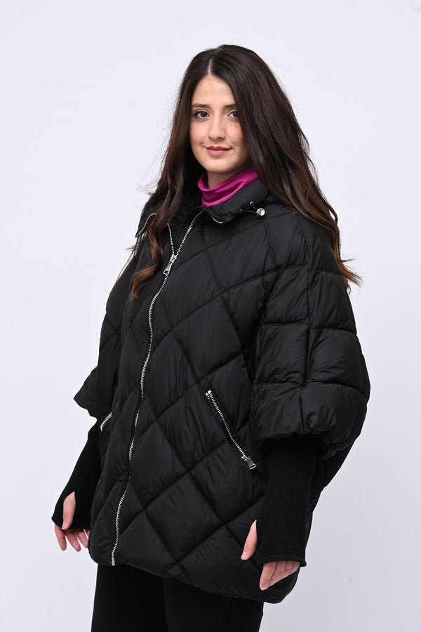 Piumino ovetto inserti maglia - Nero