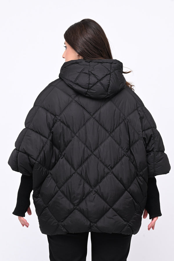 Piumino ovetto inserti maglia - Nero