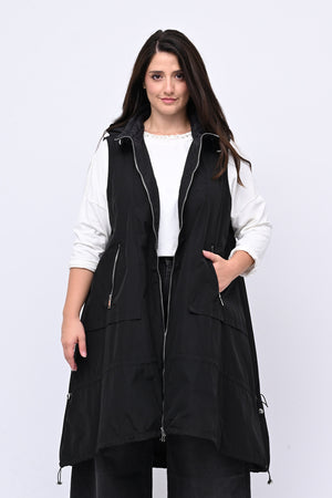 Maxi gilet zip e lacci - Nero