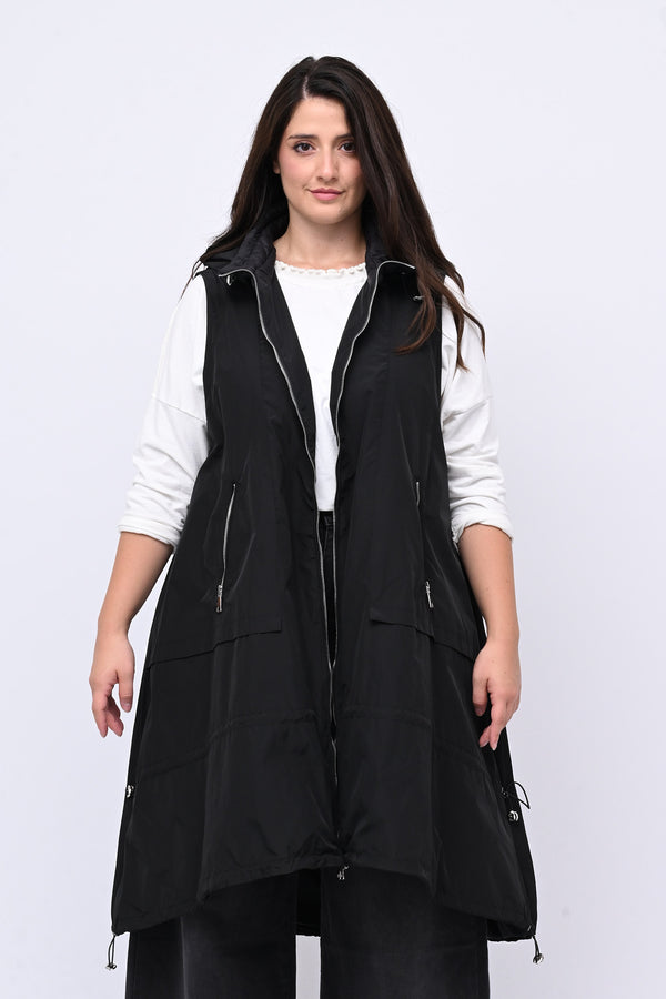 Maxi gilet zip e lacci - Nero