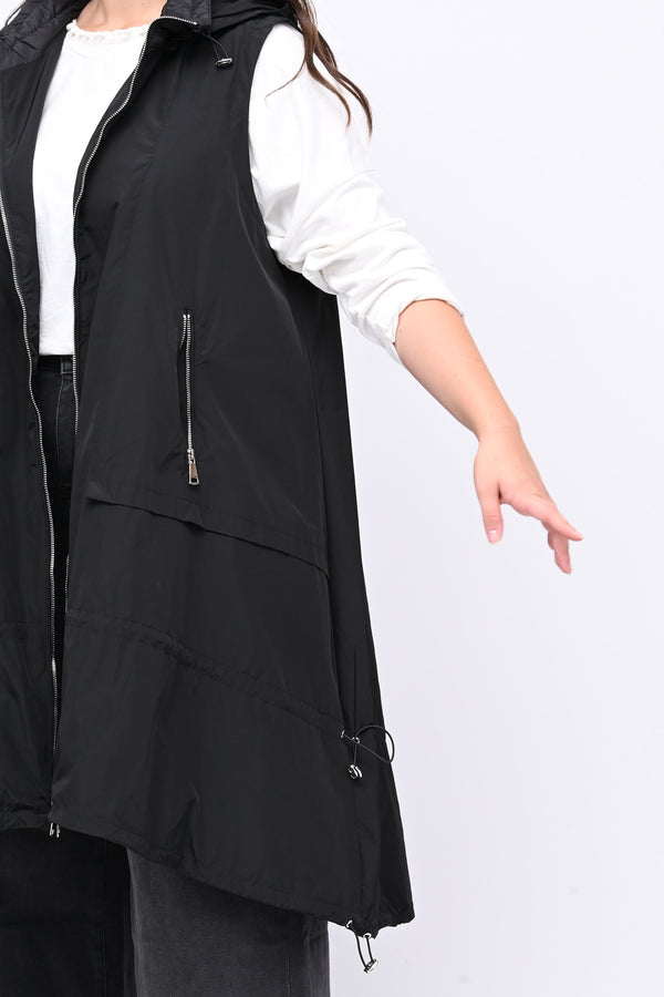 Maxi gilet zip e lacci - Nero