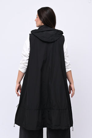 Maxi gilet zip e lacci - Nero