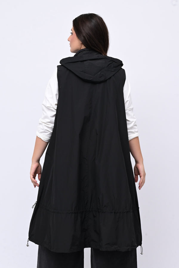 Maxi gilet zip e lacci - Nero