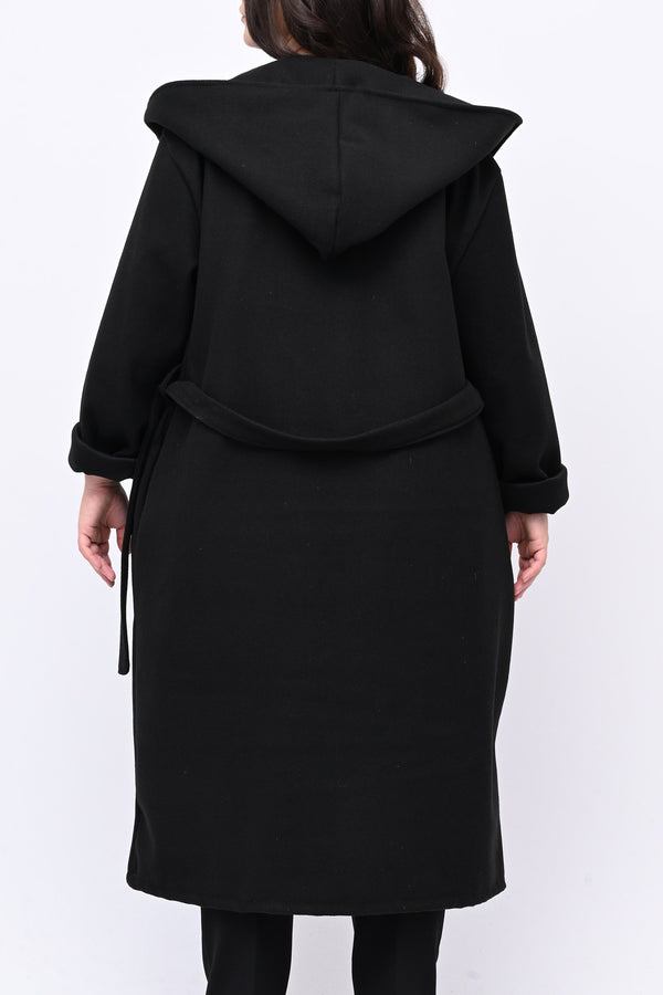 Cappotto cinta cappuccio - Nero