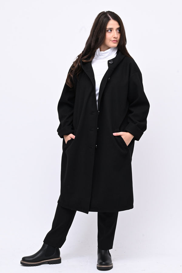 Cappotto bottoni cappuccio - Nero