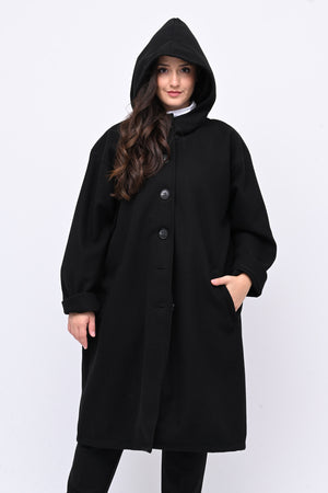 Cappotto bottoni cappuccio - Nero