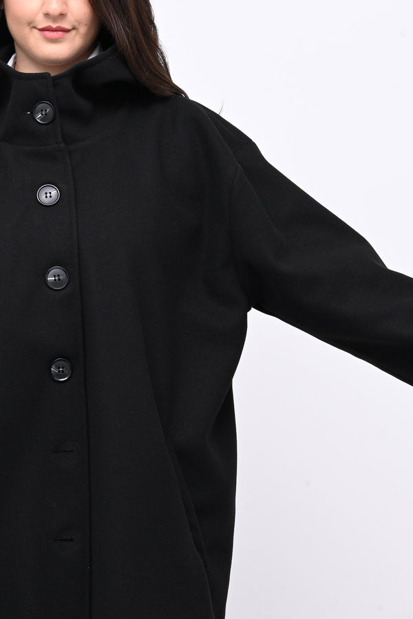 Cappotto bottoni cappuccio - Nero