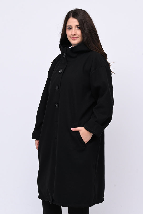 Cappotto bottoni cappuccio - Nero