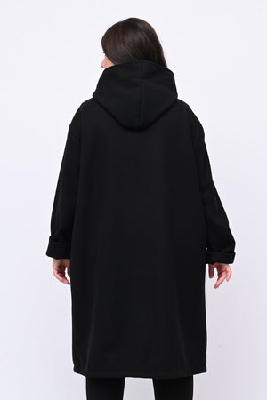 Cappotto bottoni cappuccio - Nero