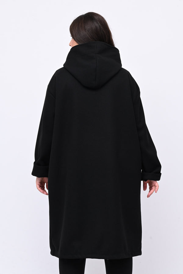 Cappotto bottoni cappuccio - Nero