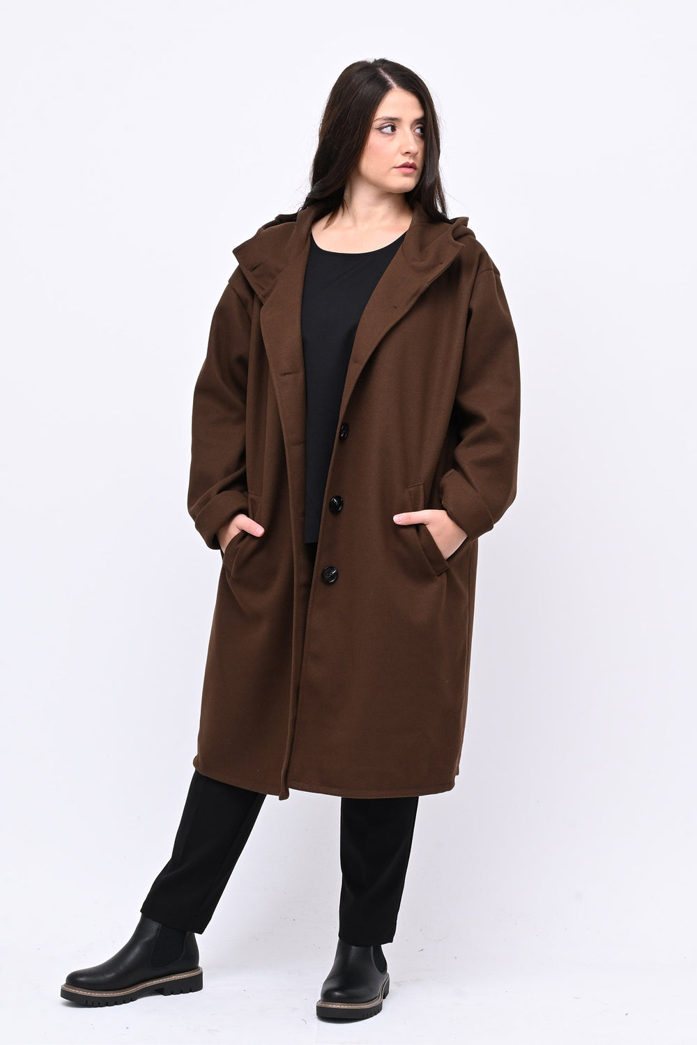 Cappotto bottoni cappuccio - Bruciato