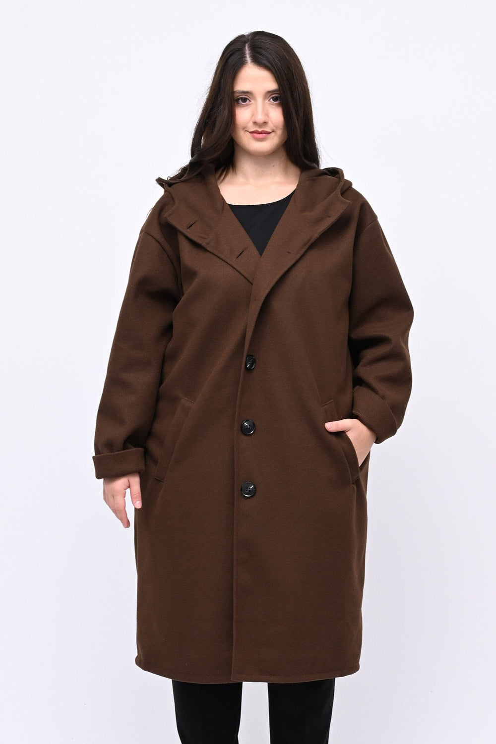 Cappotto bottoni cappuccio - Bruciato