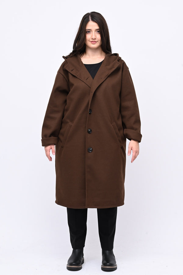 Cappotto bottoni cappuccio - Bruciato