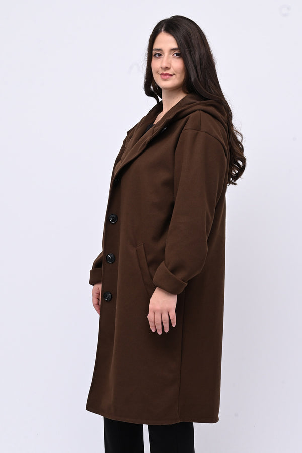 Cappotto bottoni cappuccio - Bruciato