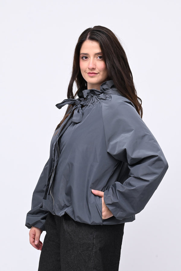 Giacca incerata laccio collo - Grigio piombo