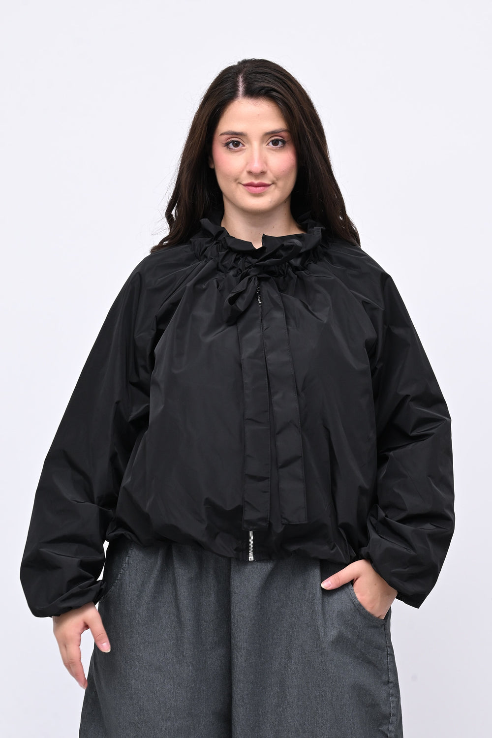 Giacca incerata laccio collo - Nero