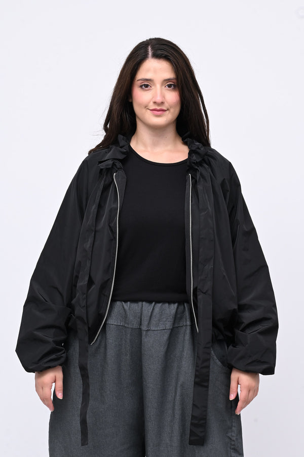 Giacca incerata laccio collo - Nero