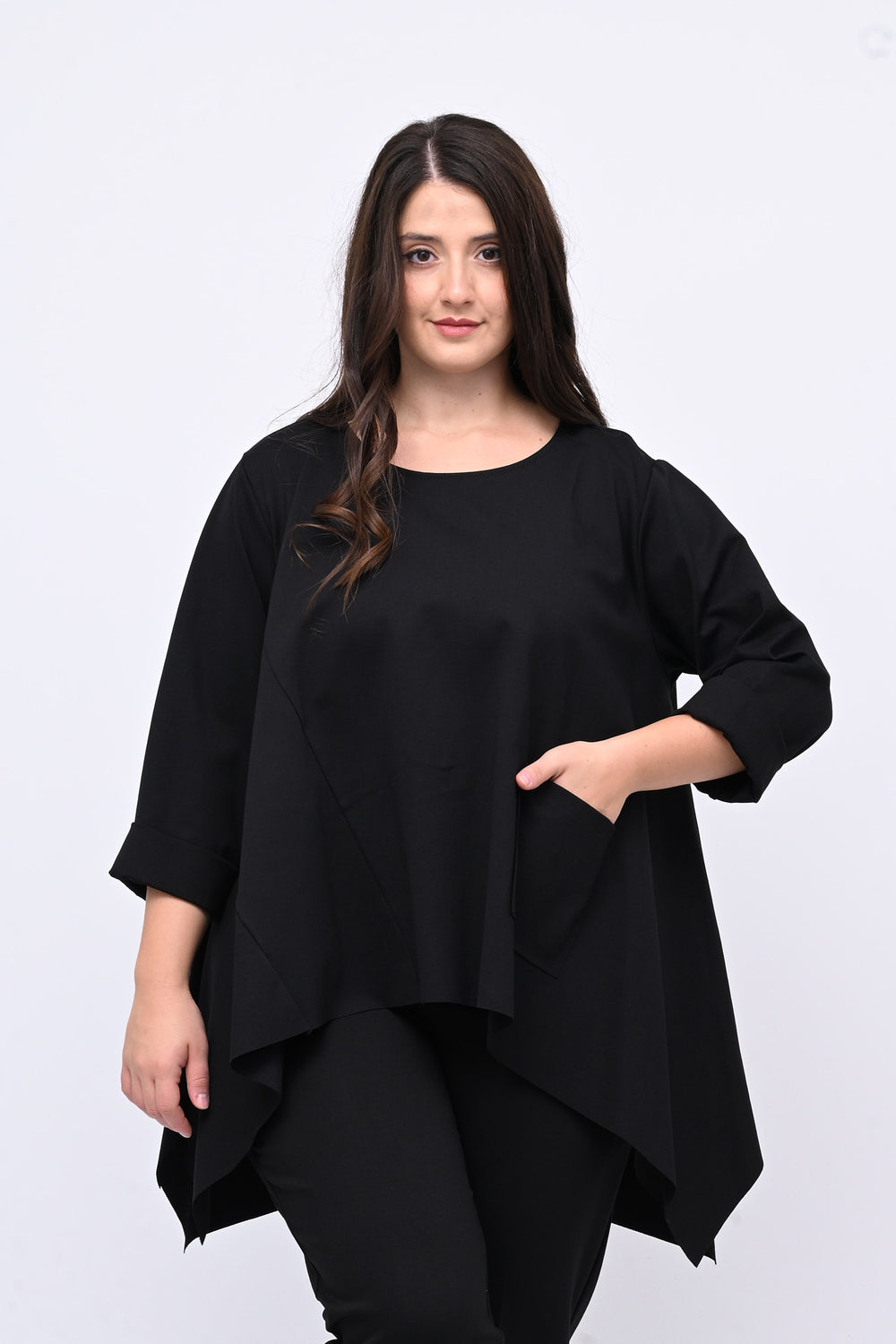 Maglia ruota punte tasca - Nero