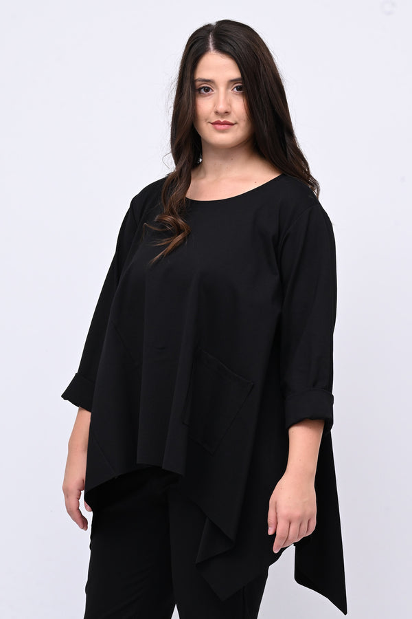 Maglia ruota punte tasca - Nero